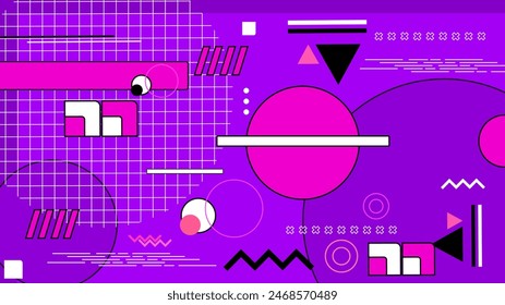 Purple violet black and white vector flat geometric memphis background
