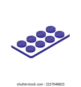 purple violet blue medicine tablet strip isometric view vector illustration eps 