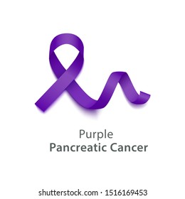 Purple or violet color curly ribbon or loop in realistic style, vector illustration isolated on white background. Symbol of pancreatic cancer awareness month and solidarity or support sign