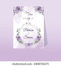 Purple Violet Floral Wedding Card. Illustrator and designer. Wedding Invites, save the date, Birthday Invites, Video Invites, E-Cards.