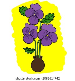Purple violet flower template on yellow background.  Vector illustrations.