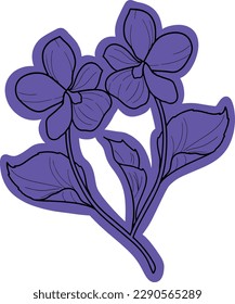 Violett-violette Blumenvektorsymbol. Es ist eine vielseitige Illustration, die für verschiedene Anwendungen konzipiert wurde. Für Aufkleber oder Karten, Umschläge oder Beutel verwendbar.