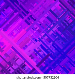 Purple, violet glitch background, distortion effect, abstract texture, random color diagonal lines for design concepts, posters, wallpapers, presentations and prints. Vector illustration.