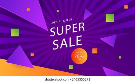 Purple violet green and orange mega sale background vector illustration. Vector super sale template design. Big sales special offer. End of season party background