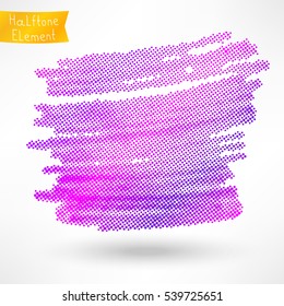 Purple, violet halftone element, banner, texture.  Dotted pink texture isolated on white. Vector illustration.