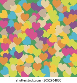 Purple Violet Hearts Love Confetti Vector Print. Blue Multicolor Bright Saint Valentine Modern Design. Yellow Beige Pink Ornamental Fabrics. Orange Pastel Simple Romantic Wedding Art.
