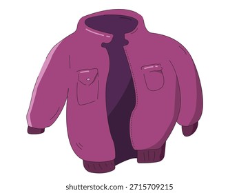 Purple (violet) jacket with two pockets, shadows and glares, isolated on white background (backdrop). Cartoon (doodle) style.