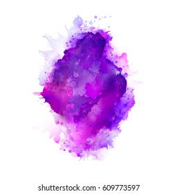 Purple, violet, lilac and blue watercolor stains. Bright element for abstract artistic background.