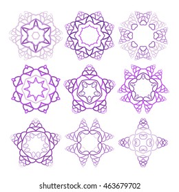 Purple violet mandala. Set pattern arabesque geometric designs floral