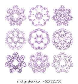 Purple violet mandala. Set pattern arabesque geometric designs floral