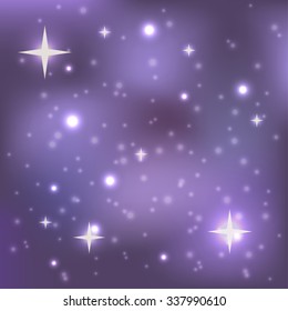 Purple violet night sky full of stars. Abstract cosmic galaxy vector pattern.