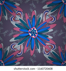Purple, violet and orange spring flowers. Raster abstract flowers. Greeting card. Wedding invitation template. Floral seamless pattern. Floral card. Floral wall art painting for home.