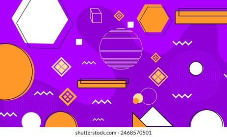 Fondo geométrico de memphis de Vector naranja y blanco violeta púrpura con Formas