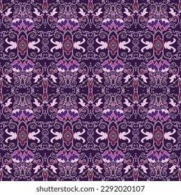 Purple violet ornamental seamless vector pattern