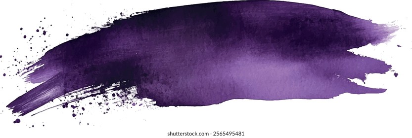 Purple violet paint artistic dry brush stroke. Watercolor acrylic hand painted backdrop for print, web design and banners. Realistic vector background texture