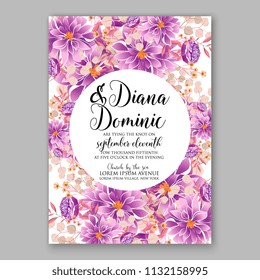 Purple violet peony Floral wedding invitation or greeting card Wreath of flower for marriage baby shower bridal shower invitation, party celebration vector printable template watercolor background
