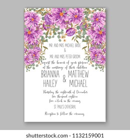 Purple violet peony Floral wedding invitation or greeting card Wreath of flower for marriage baby shower bridal shower invitation, party celebration vector printable template watercolor background