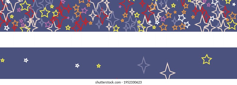 Purple Violet Red Colorful White Holiday Christmas Background. Bright Yellow Multicolor Orange Vibrant Vivid Sky Background. Pink Chaotic Horizontal Beige Stars New Year Print Stars Ornament.