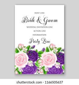 Purple violet Rose wedding invitation Garden rose fall leaves autumn floral vector background
