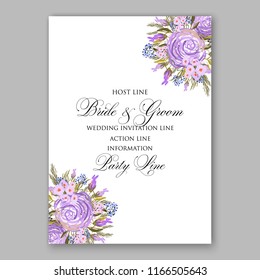 Purple violet Rose wedding invitation Garden rose fall leaves autumn floral vector background