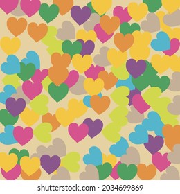 Purple Violet Simple Romantic Wedding Art. Pink Rainbow Bright Saint Valentine Art Illustration. Modern Orange Green Modern Art Pattern. Light Warm Hearts Love Confetti Vector Print.