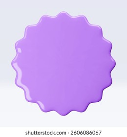 Purple, violet sticker, badge mockup. Blank labels of circle shapes with wavy edge. Vector isolated on white. Copy space. Stickers or patches for preview tags, labels, design, presentation, adv