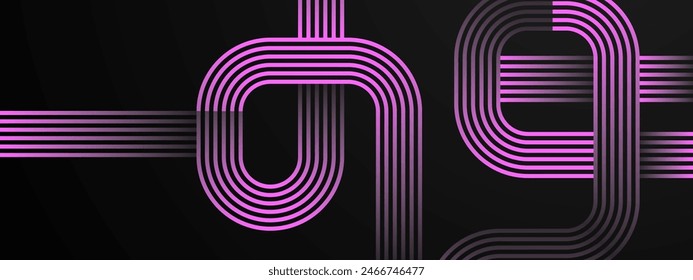 Purple violet vector abstract dynamic banner with neon glowing bright shape lines