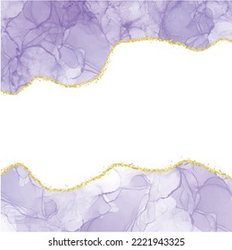 Purple Violet Very Peri Gradient Watercolor Alcohol Ink Border With Gold Glitter Dust Confetti