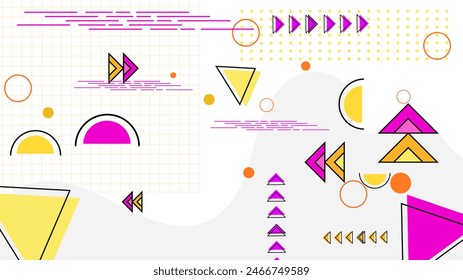 Purple violet yellow and white vector memphis design background with geometric shapes