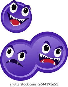 Purple Virus Cartoon Character Representation Symbolizing Infection and Disease
