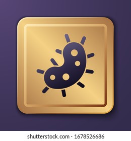 Purple Virus icon isolated on purple background. Corona virus 2019-nCoV. Bacteria and germs, cell cancer, microbe, fungi. Gold square button. Vector Illustration