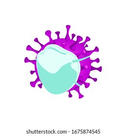 purple virus in a medical mask. COVID-19 pandemic. vector illustration. color image. stop corona virus. design element for banner, leaflet, brochure, ad