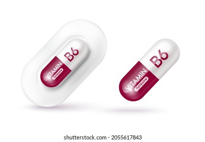 Purple vitamin B6 medicine capsule. Dietary supplement health neutralize free radicals. With chemical formula. Anti aging beauty enhancement concept and health care medical. 3D vector EPS10.