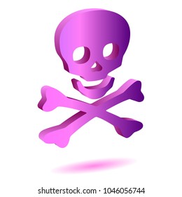 Purple volumetric skull, isolated on white background. Vector illustration.