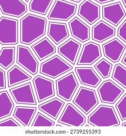 Purple voronoi tessellation seamless pattern. Irregular polygonal shapes with white outlines. Vibrant purple and white color palette for modern designs.