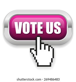 Purple vote us button with metal border on white background
