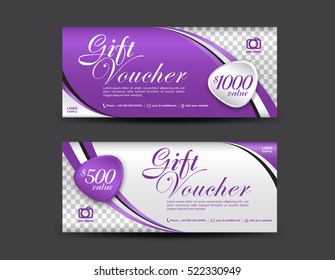 Purple Voucher template, coupon design, Gift certificate, ticket template, discount layout