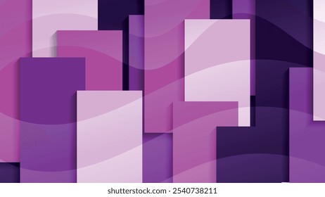 Purple wallpaper with geometric elements and 3D effect. A beautiful illustration for interior decoration, corporate designs, blogs, postcards, posters and your other projects. Vector. 