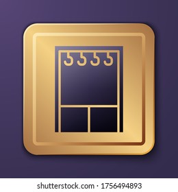 Purple Wardrobe icon isolated on purple background. Gold square button. Vector Illustration