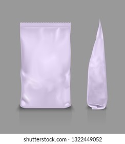 Purple washing powder packaging. Sachet for bread, coffee, sweets and cookies.