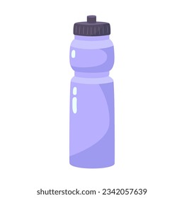 Botella de agua morada para la ilustración del vector de fitness. Dibujo de dibujos animados de botellas de plástico para actividades de entrenamiento aisladas sobre fondo blanco. Estilo de vida saludable, concepto deportivo