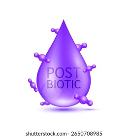 Purple water drop postbiotic on white background. Good bacterial flora for intestine and stomach. For designing dietary supplements healthy. Vector.