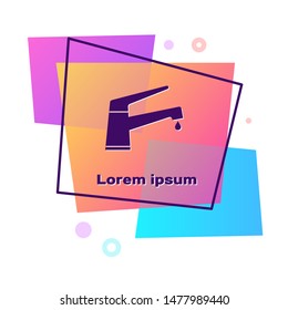 Purple Water tap with a falling water drop icon isolated on white background. Color rectangle button. Vector Illustration