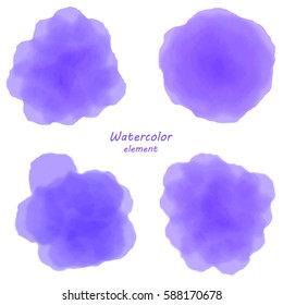 purple watercolor blotch. Set of purple watercolor circles. purple swirling watercolor blobs.