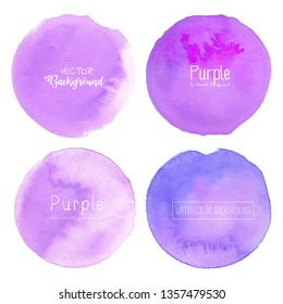 Purple watercolor circle set on white background, Pastel watercolor logo, Vector illustration.