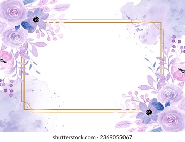 Purple watercolor floral gold frame for wedding, birthday, card, background, invitation, wallpaper, sticker, decoration etc.