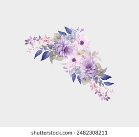 Purple Watercolor Floral Vector. Illustrator and designer. Wedding Invites, save the date, Birthday Invites, Video Invites, E-Cards.