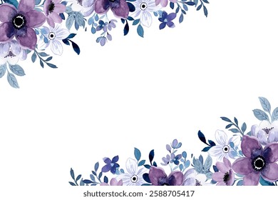 Purple watercolor flower border for wedding, birthday, card, background, invitation, wallpaper, sticker, decoration etc.