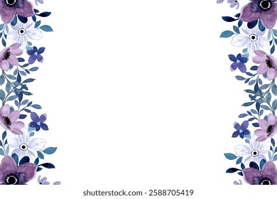 Purple watercolor flower border for wedding, birthday, card, background, invitation, wallpaper, sticker, decoration etc.