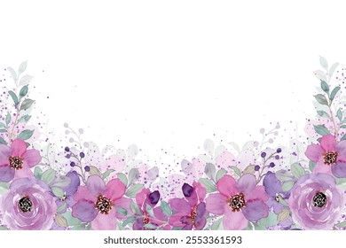 purple watercolor flower frame background